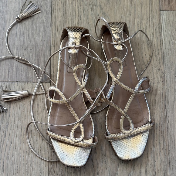 Aquazzura Metallic Gold Snakeskin Sandals - Picture 1 of 3